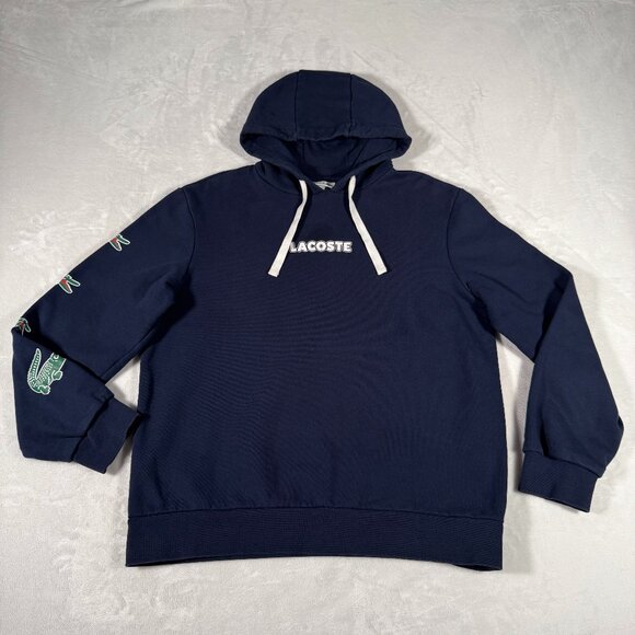 Lacoste Sport Hooded Sweater Men Size L Dark Blue Crocodile Print Cotton SH7221 - Picture 1 of 13